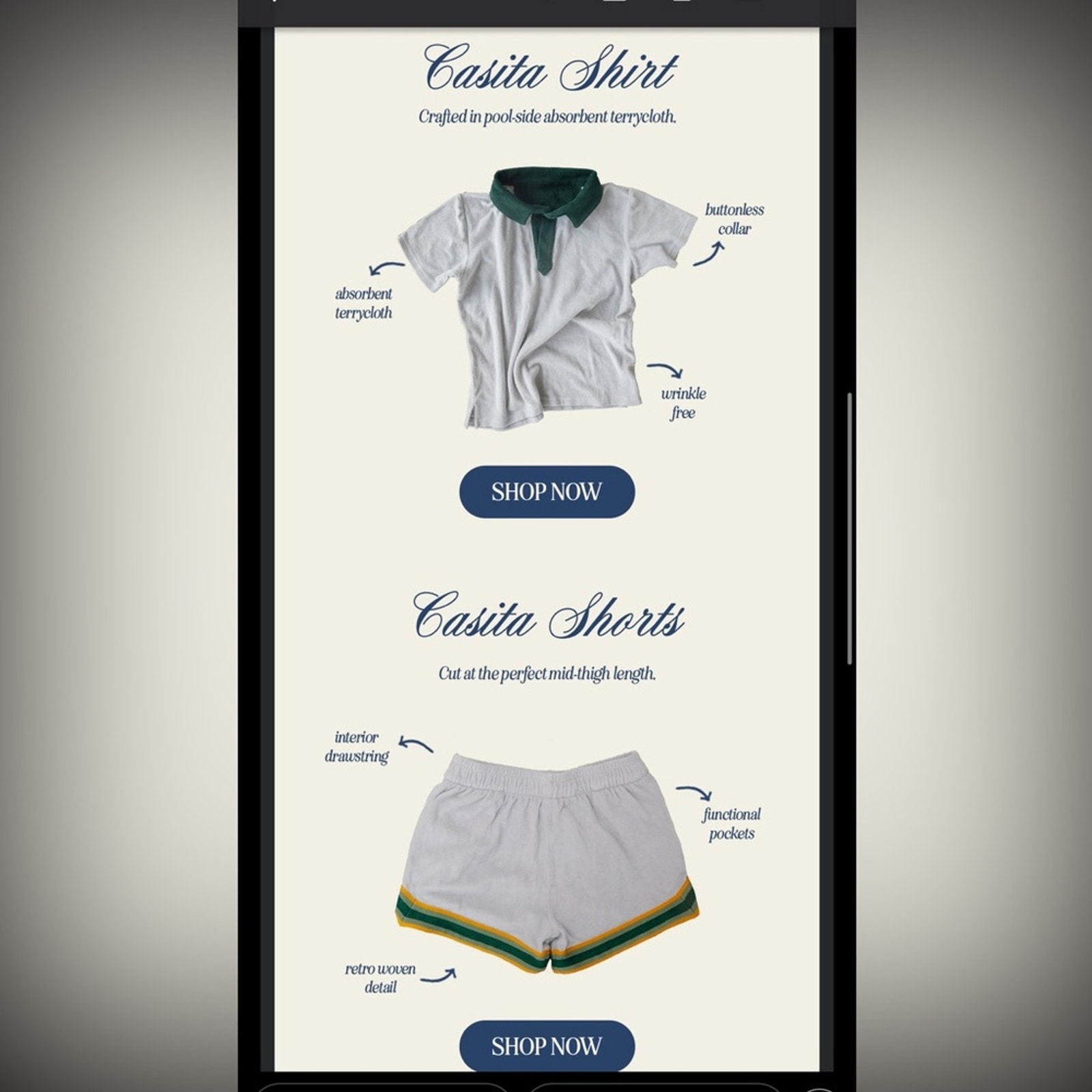 2 Pc Set Cadets Casita Terry Shorts And Polo Retro Set — image 2 of 8